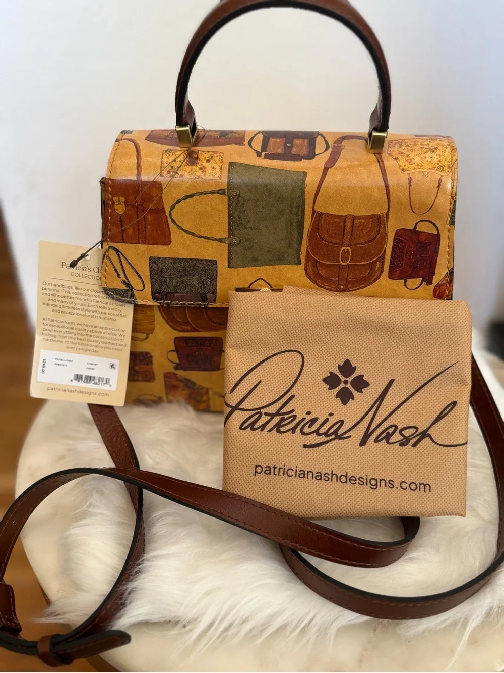 Patricia Nash Multicolor Printed Top-Handle Satchel with Brown Strap